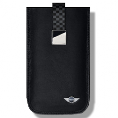 MINI iPhone leather sleeve Black with chequered strap and Red lining-0